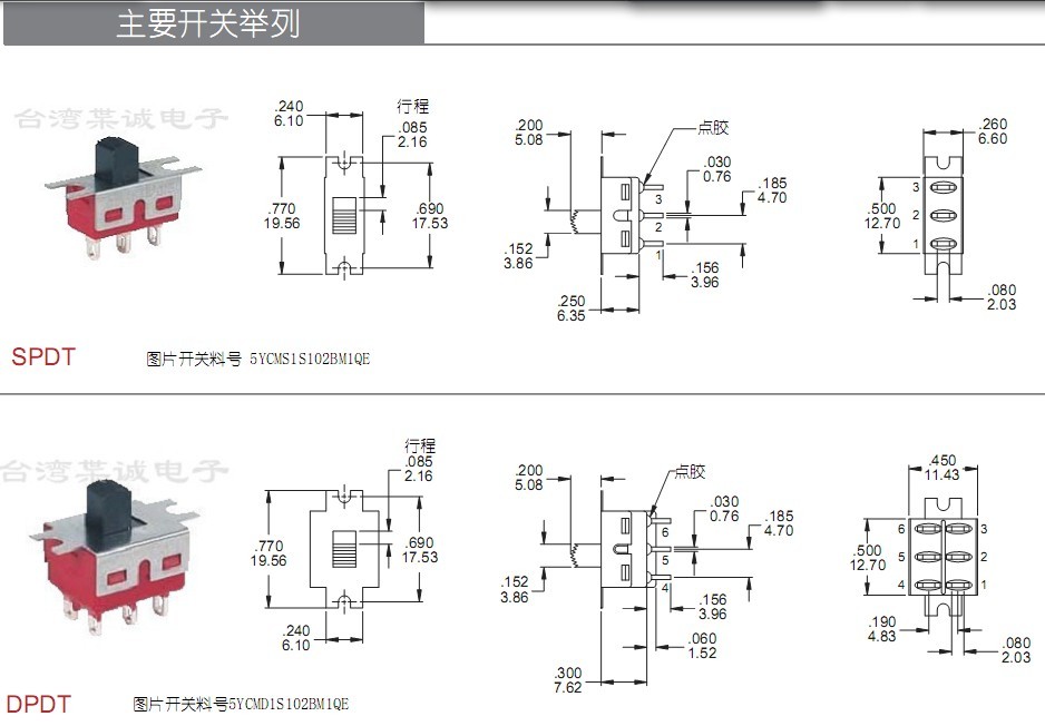 小型滑动开关尺寸图